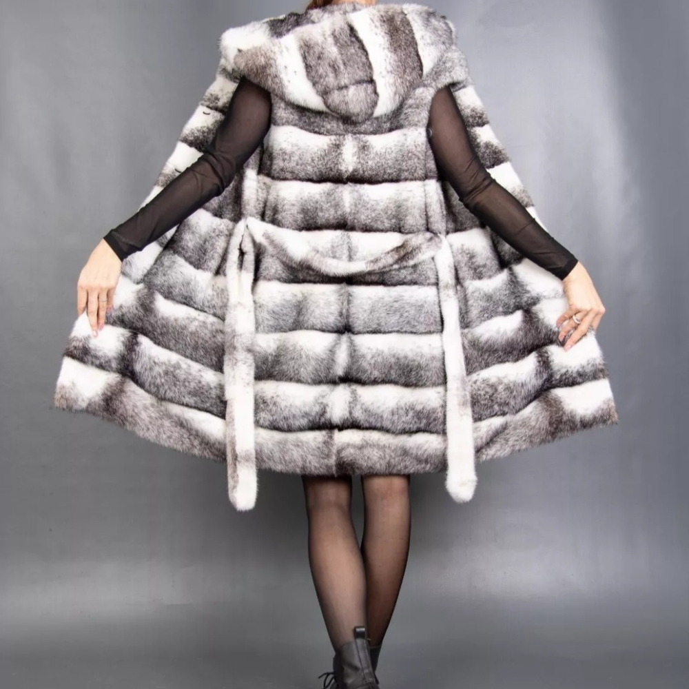 Chic Striped Real Fur Mink Vest Cape
